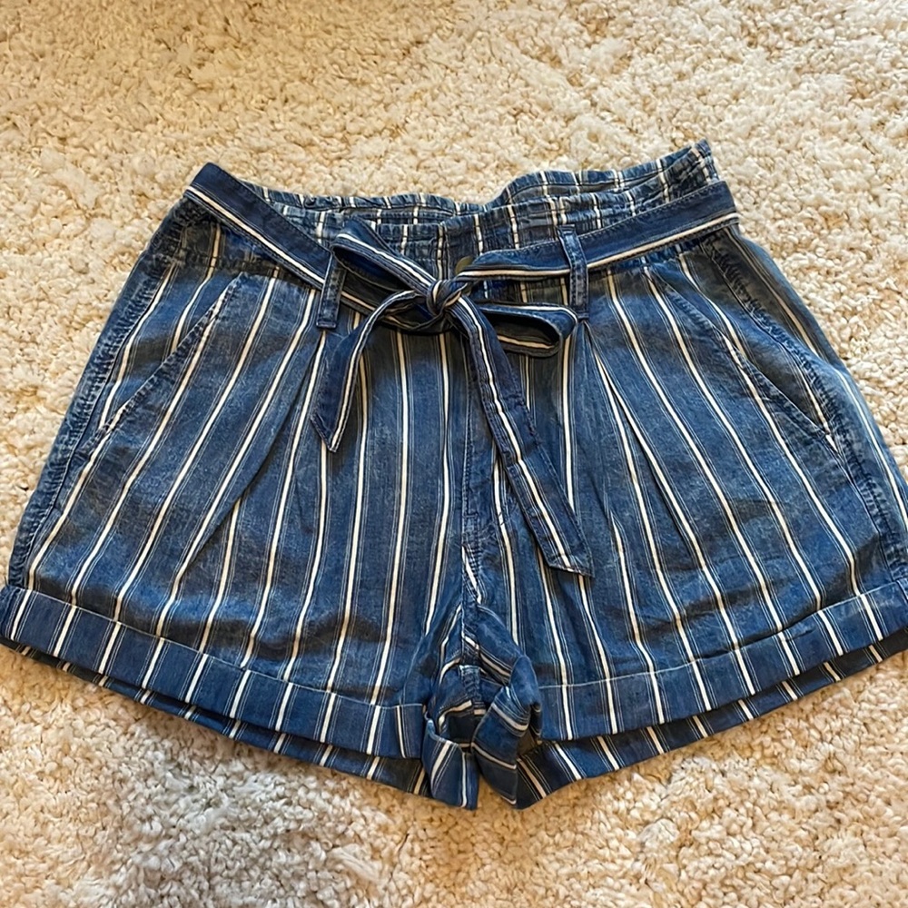 AE Denim Striped Paperbag Shorts